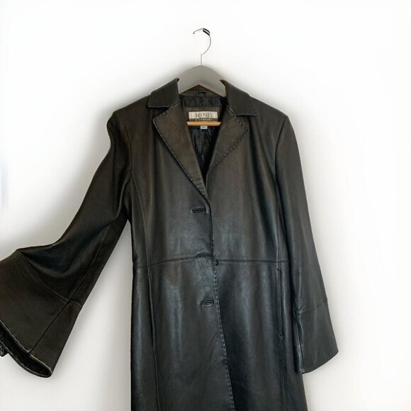 Nine Company Soft Leather Coat Black Button Front Pockets Lined Sz M Grunge Y2K - Picture 11 of 14